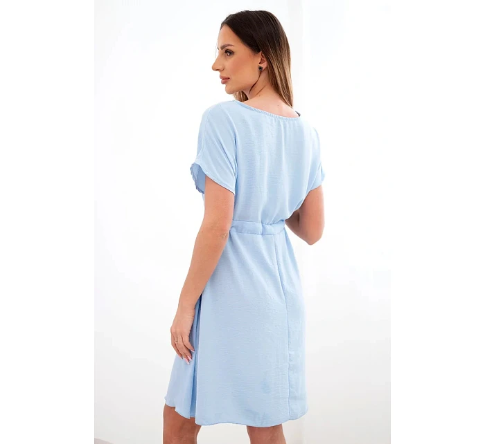 Dámské šaty s krátkým rukávem a vázáním v pase modrá Dámské šaty s krátkým rukávem a vázáním v pase modrá
