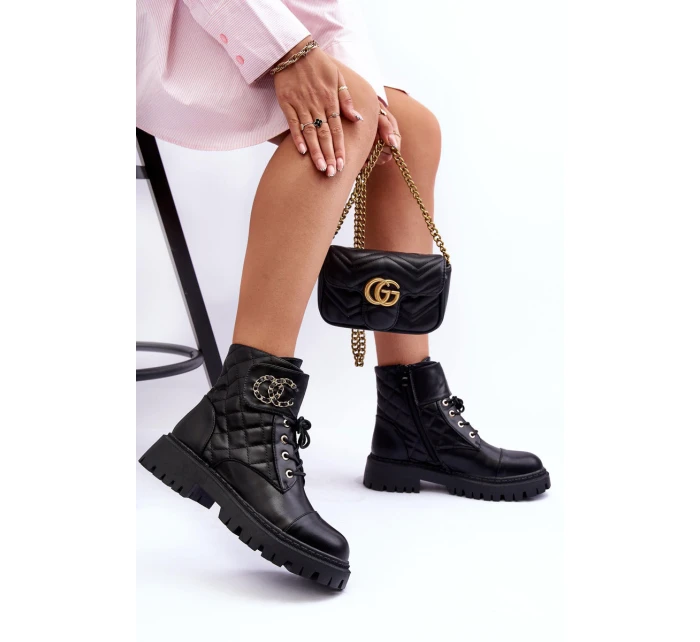 Dámské boty Workery s ozdobou černou model 21632247 - Boto Dámské boty Workery s ozdobou černou model 21632247 - Boto