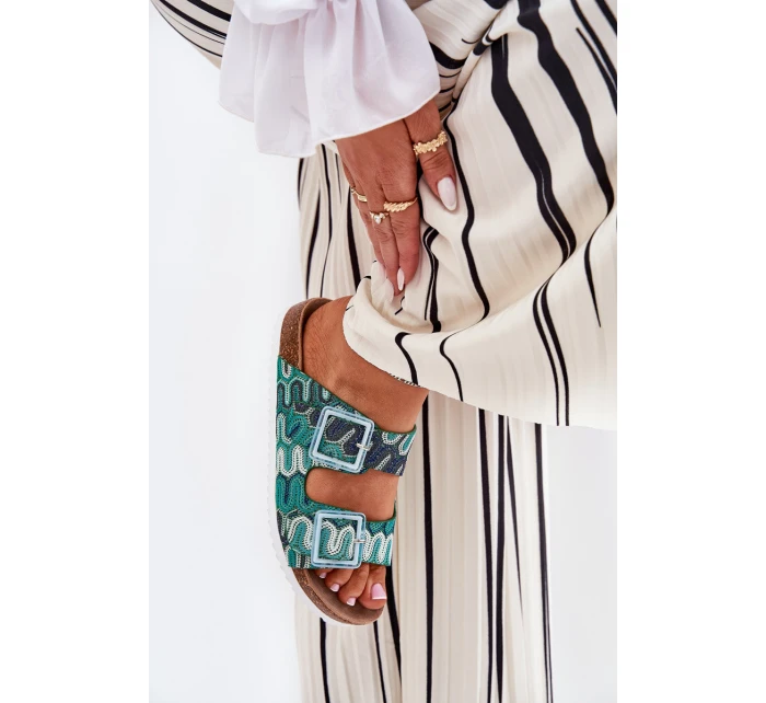 Dámské Pantofle S Přezkami A Briliantem S.Barski RB51-006 Zelené Dámské Pantofle S Přezkami A Briliantem S.Barski RB51-006 Zelené