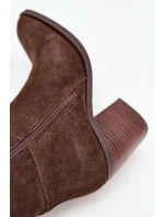 Semišové Kozačky Na Podpatku Zip Čokoládové model 21705071 - Boto