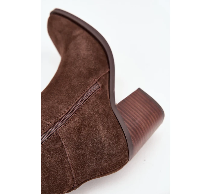 Semišové Kozačky Na Podpatku Zip Čokoládové model 21705071 - Boto