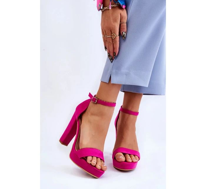 Semišové Sandály Na Podpatku Fuchsie Spectacular
