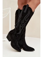 Dámské kovbojky na podpatku se zdobením Jovina – černé Dámské kovbojky na podpatku se zdobením Jovina – černé