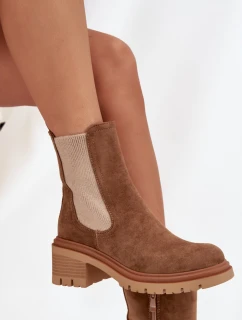 Dámské kotníkové boty Zoralia na klínku – tmavě béžové