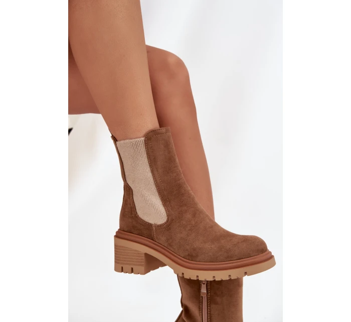 Dámské kotníkové boty Zoralia na klínku – tmavě béžové