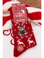 Pánské vánoční ponožky s medvídkem v svetru – červené Pánské vánoční ponožky s medvídkem v svetru – červené