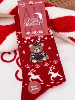 Pánské vánoční ponožky s medvídkem v svetru – červené