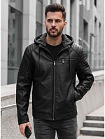 Kurtka męska skórzana ocieplana z kapturem czarna model 22542418 - FashionStreet Kurtka męska skórzana ocieplana z kapturem czarna model 22542418 - FashionStreet