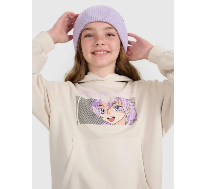 Dívčí nepruhovaná mikina s kapucí 4F 4FJRAW25TSWSF2294-11S