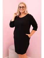 Dámská sukni Plus Size s bavlnou jednoduchého střihu a rukávem 3/4 černá