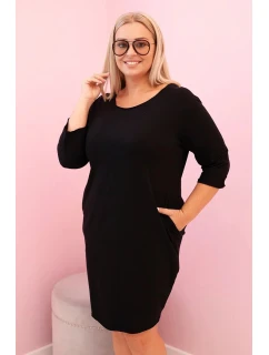 Dámská sukni Plus Size s bavlnou jednoduchého střihu a rukávem 3/4 černá