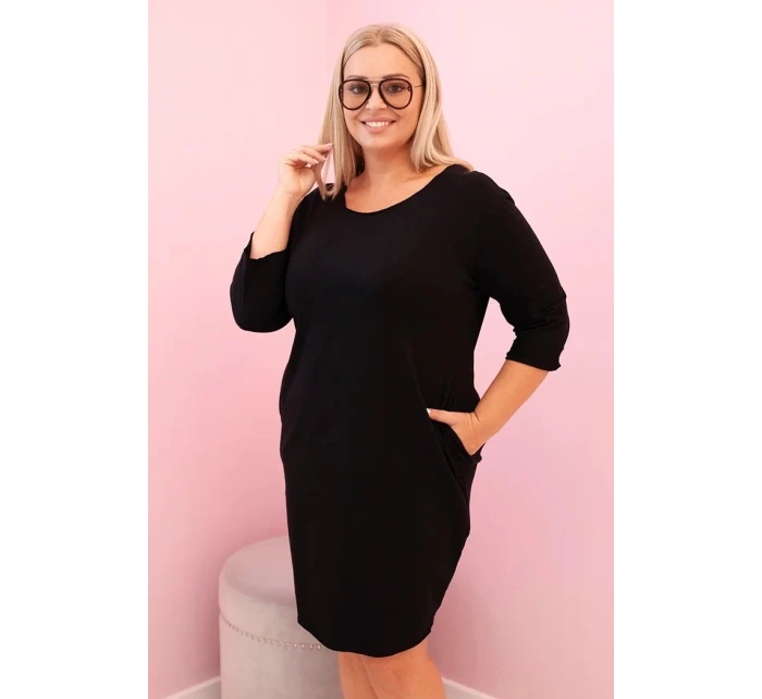 Dámská sukni Plus Size s bavlnou jednoduchého střihu a rukávem 3/4 černá