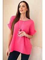 Mušelínová halenka s náhrdelníkem růžový