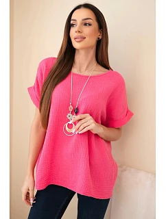 Mušelínová halenka s náhrdelníkem růžový