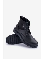 Kožené Zateplené Kotníkové Boty Pánské Big Star model 21675410 Černé - Big Star Shoes Kožené Zateplené Kotníkové Boty Pánské Big Star model 21675410 Černé - Big Star Shoes