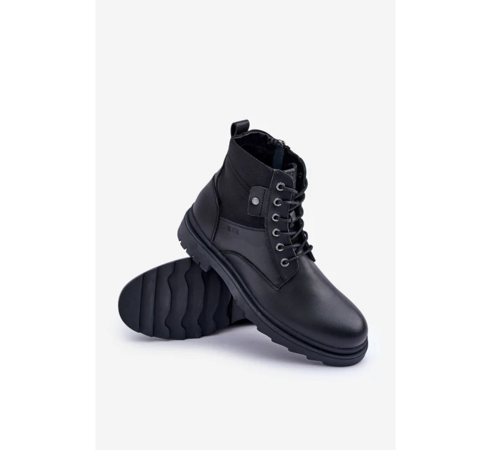 Kožené Zateplené Kotníkové Boty Pánské Big Star model 21675410 Černé - Big Star Shoes Kožené Zateplené Kotníkové Boty Pánské Big Star model 21675410 Černé - Big Star Shoes