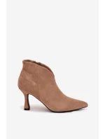 Nízké dámské kotníkové boty na jehlovém podpatku ekozamšové béžové Jolivra