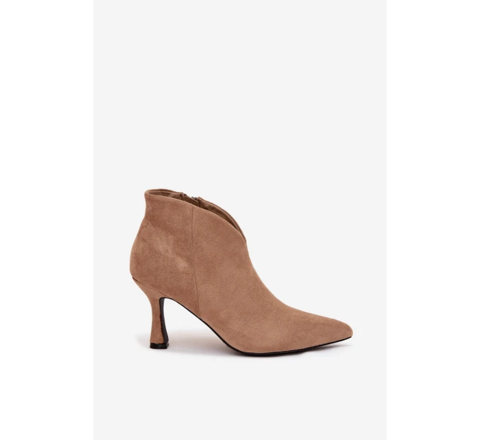 Nízké dámské kotníkové boty na jehlovém podpatku ekozamšové béžové Jolivra