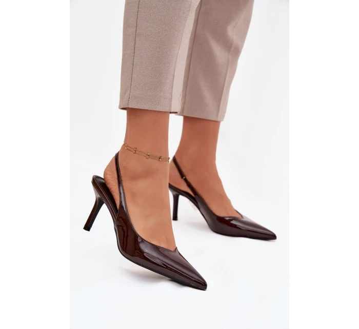 Lakované lodičky na jehlovém podpatku Čokoládové model 21757876 - Boto
