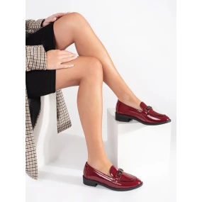 Výborné vínový  mokasíny dámské na širokém podpatku