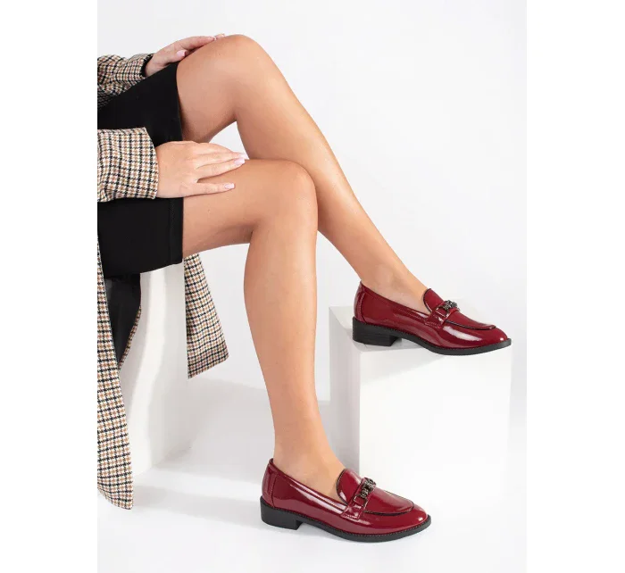 Výborné vínový mokasíny dámské na širokém podpatku Výborné vínový mokasíny dámské na širokém podpatku