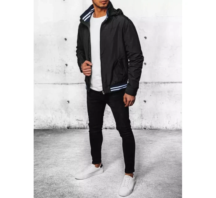 Pánská přechodná bunda s kapucí černá FashionStreet TX4378 Pánská přechodná bunda s kapucí černá FashionStreet TX4378