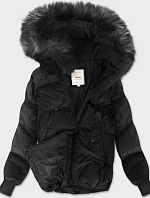 Dámská manšestrová bunda s kapucí černá (7696)