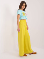 Žluté široké dámské kalhoty s gumou v pase (8390)