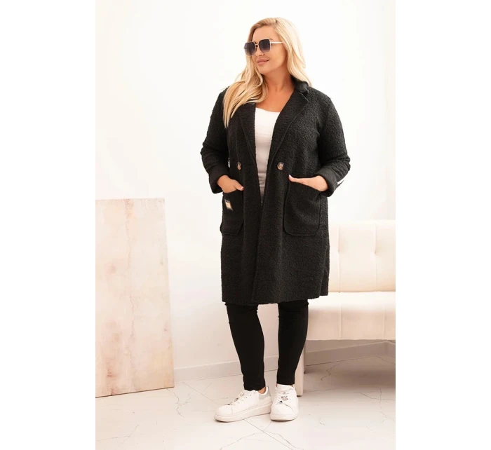 Dámský kabát Plus Size z s kapsami černý model 21297072 - K-Fashion Dámský kabát Plus Size z s kapsami černý model 21297072 - K-Fashion