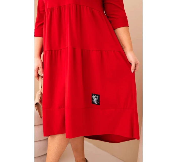 Dámská bavlněná šaty Plus Size s volány a ohrnutým rukávem červená