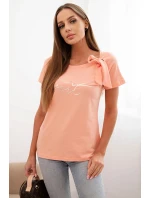 Dámská bavlněná halenka s mašlí na model 22014265 a s potiskem meruňková - K-Fashion