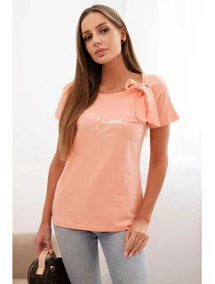 Dámská bavlněná halenka s mašlí na rameni a s potiskem meruňková