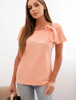 Dámská bavlněná halenka s mašlí na rameni a s potiskem meruňková