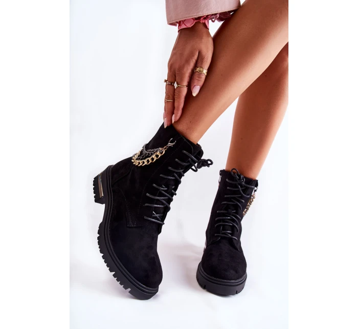 Semišové teplé kozačky s řetízkem Černá Sorita Semišové teplé kozačky s řetízkem Černá Sorita