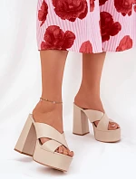 Dámské sandály na platformě s klínovým podpatkem 6874 Béžová - Ideal Shoes