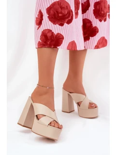 Dámské sandály na platformě s klínovým podpatkem 6874 Béžová - Ideal Shoes