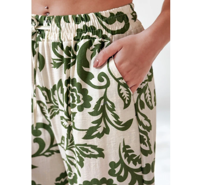 Dámské květinové kalhoty s širokými nohavicemi LOVEGARDEN zelené FashionStreet UY2656