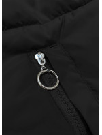Černo-tmavě béžová oboustranná dámská krátká bunda s kapucí (16M2155-84)