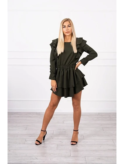 Šaty se model 18745203 volány khaki - K-Fashion