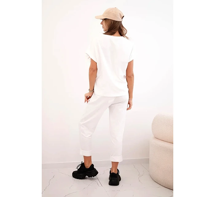 Bavlněný komplet halenka + kalhoty bílý