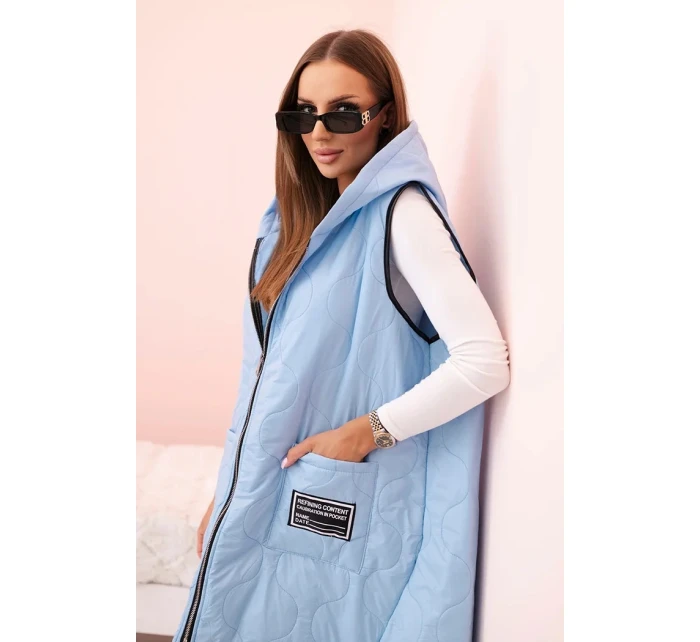 Dámská prošívaná vesta Plus Size s kapucí na zip modrá