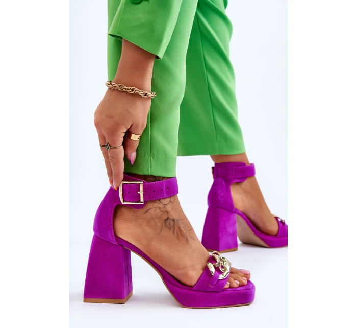 Dámské semišové sandály s podpatky Lewski boty Fuchsie model 21616068 - Boto