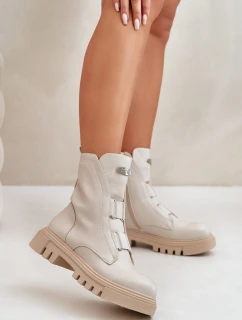 Zateplené boty pro ženy na zip z eko kůže světle béžové model 21670042 - Boto