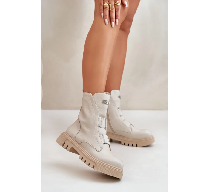 Zateplené boty pro ženy na zip z eko kůže světle béžové model 21670042 - Boto