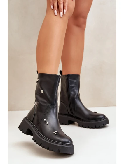 Dámské boty z eko kůže na zip s ozdobnými detaily černé model 21670385 - Boto