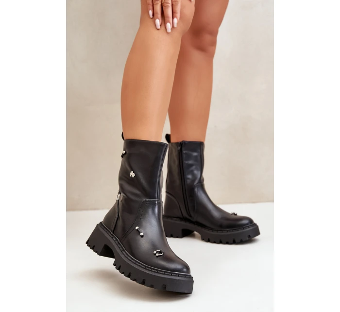 Dámské boty z eko kůže na zip s ozdobnými detaily černé model 21670385 - Boto
