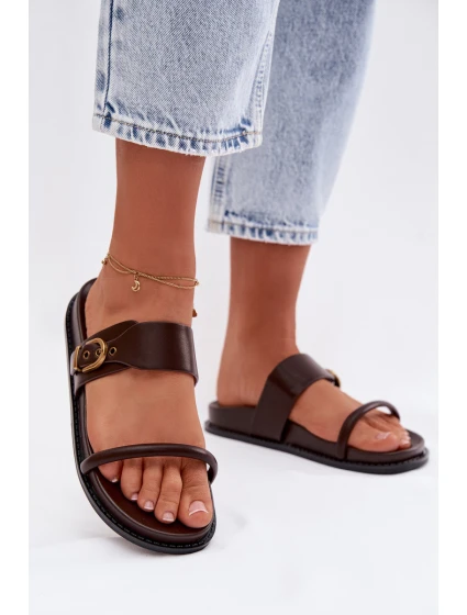 Dámské pantofle s zlatým sponou čokoládové Sarilisse