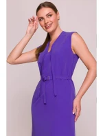 model 21154788 Šaty áčkového střihu s vázáním a výstřihem do V fialové - STYLOVE model 21154788 Šaty áčkového střihu s vázáním a výstřihem do V fialové - STYLOVE