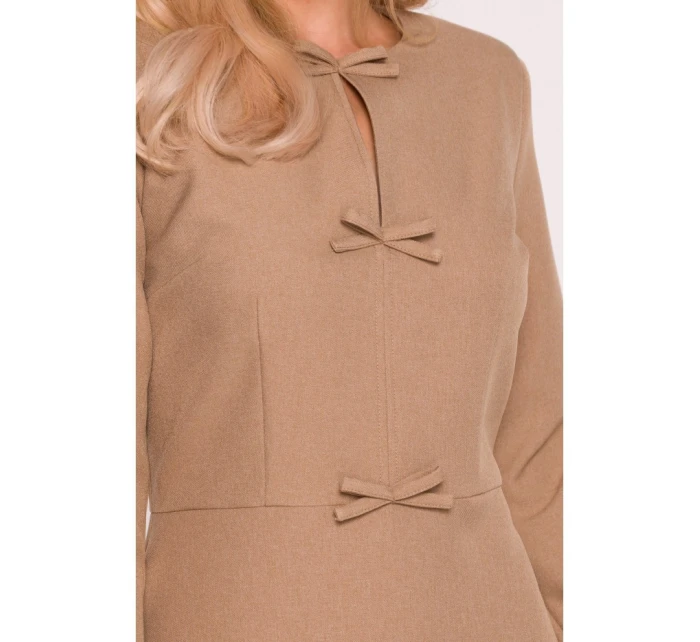 S413 Šaty s mašlemi - béžové S413 Šaty s mašlemi - béžové