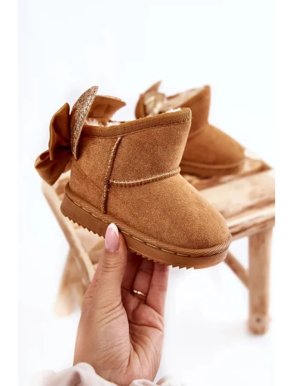 Dívčí teplé sněhule s mašlemi Velbloud Meriva